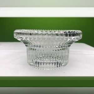 Vintage Heavy Cut Glass Votive Candle holder/excellent cut and ribbed design(09)